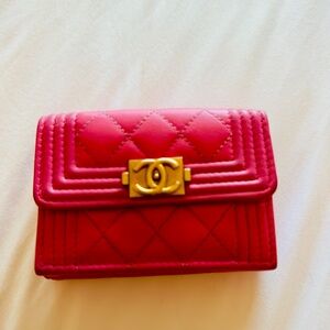 CHANEL Pink Quilted Wallet with Gold Accent